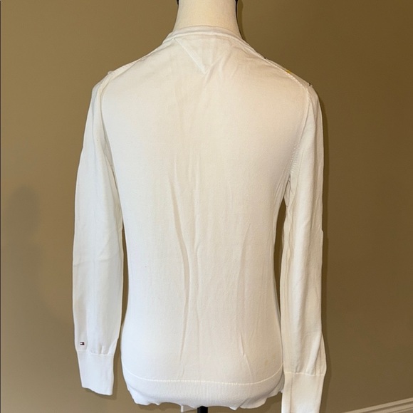 Tommy Hilfiger Argyle Sweater Yellow and White V-Neck Women's Size M - Picture 2 of 7